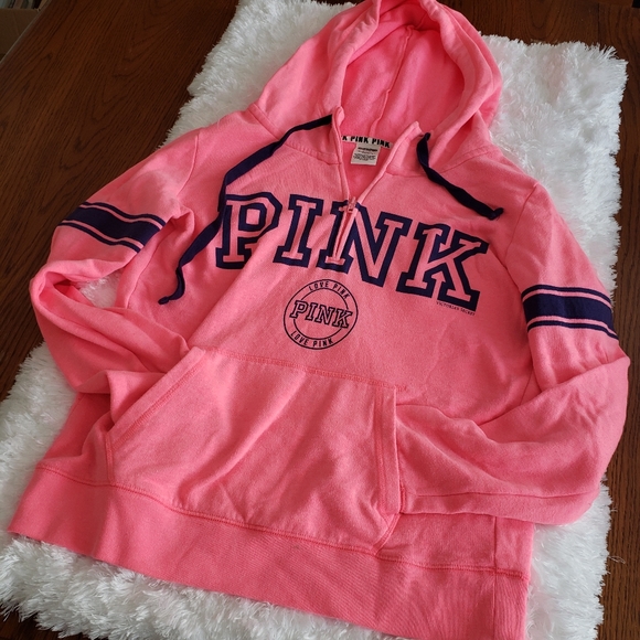 PINK Victoria's Secret | Tops | Pink Victorias Secret Neon Pink Hoodie Top  Zip | Poshmark